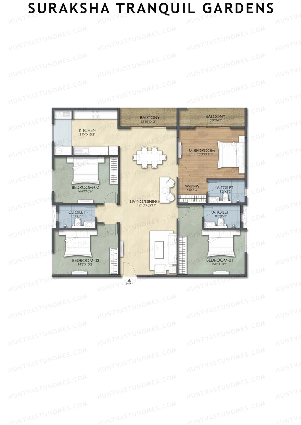 Suraksha Tranquil Gardens, Block Tranquil, Unit 22, 4BHK, Super Area 2079   sq ft 