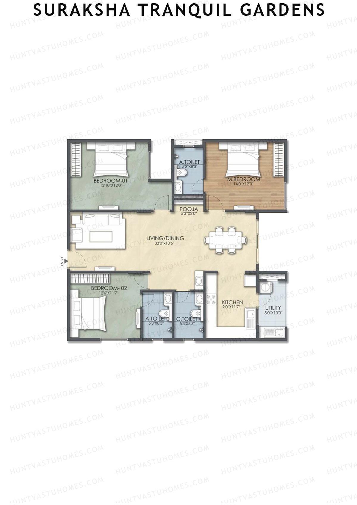 Suraksha Tranquil Gardens, Block Tranquil, Unit 23, 3BHK, Super Area 1689   sq ft 