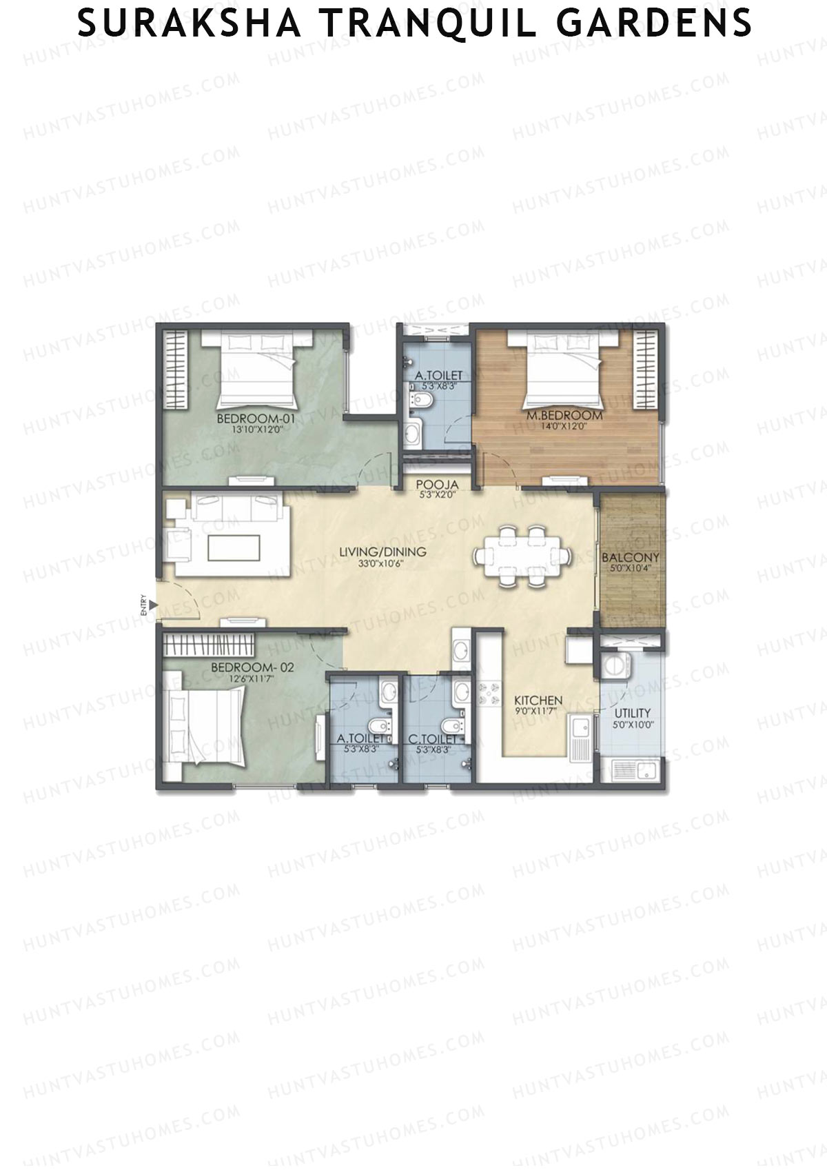 Suraksha Tranquil Gardens, Block Tranquil, Unit 23, 3BHK, Super Area 1689   sq ft 