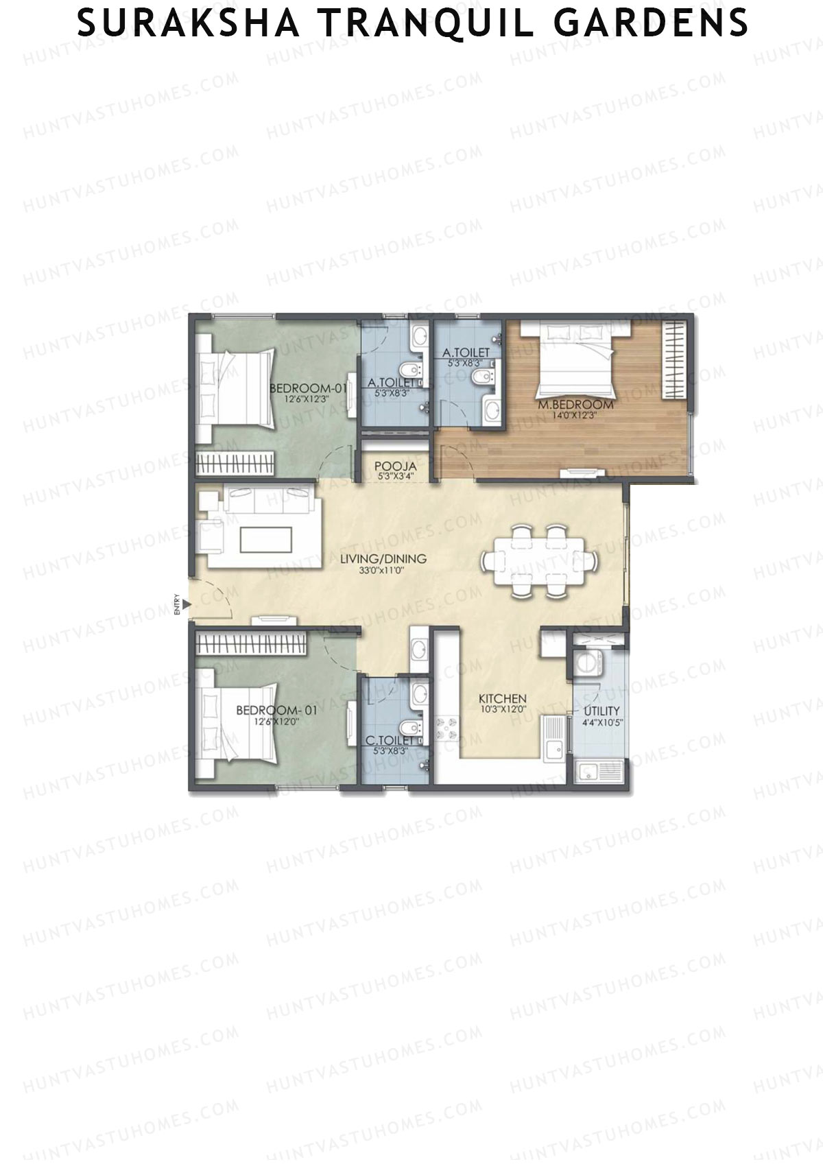 Suraksha Tranquil Gardens, Block Tranquil, Unit 24, 3BHK, Super Area 1713   sq ft 