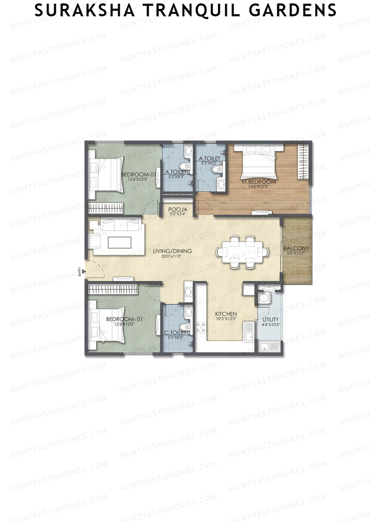 Suraksha Tranquil Gardens, Block Tranquil, Unit 24, 3BHK, Super Area 1713   sq ft 