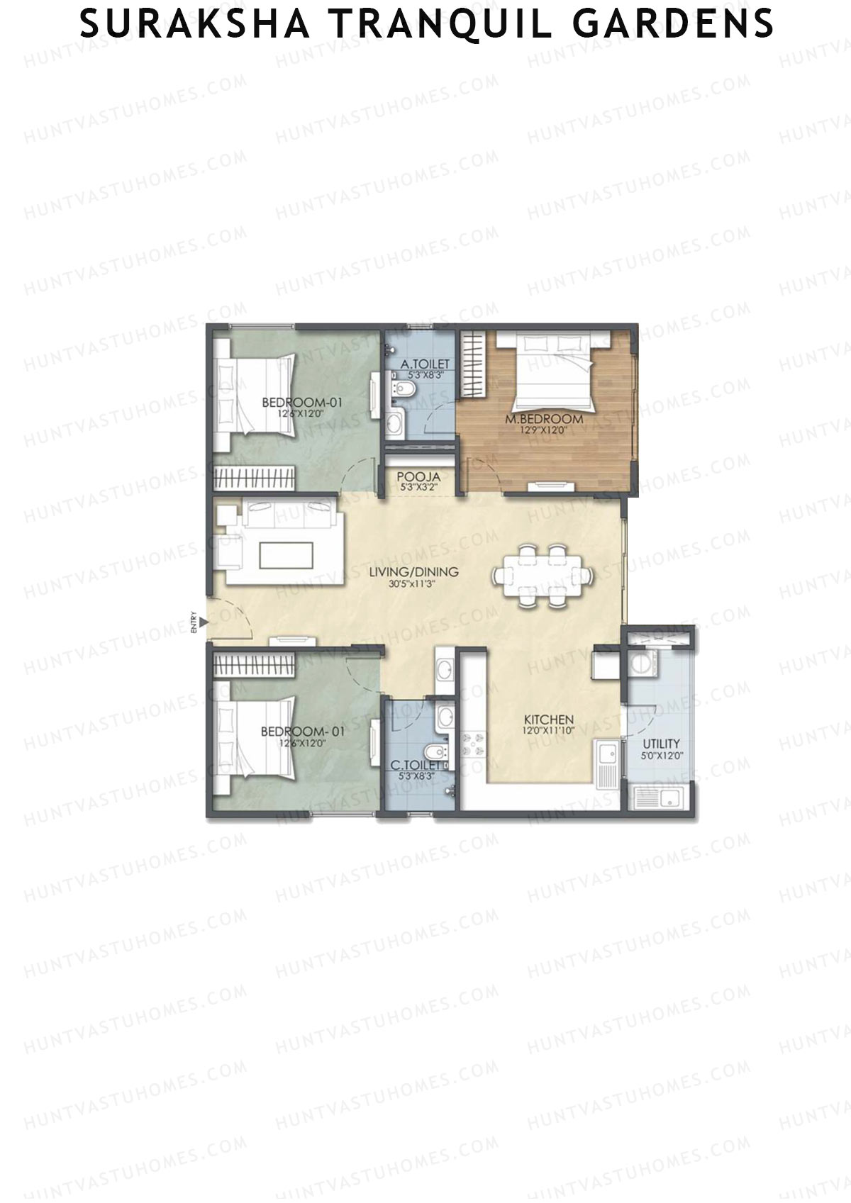 Suraksha Tranquil Gardens, Block Tranquil, Unit 25, 3BHK, Super Area 1667   sq ft 