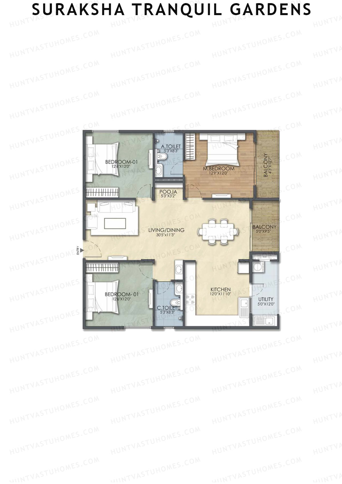 Suraksha Tranquil Gardens, Block Tranquil, Unit 25, 3BHK, Super Area 1667   sq ft 