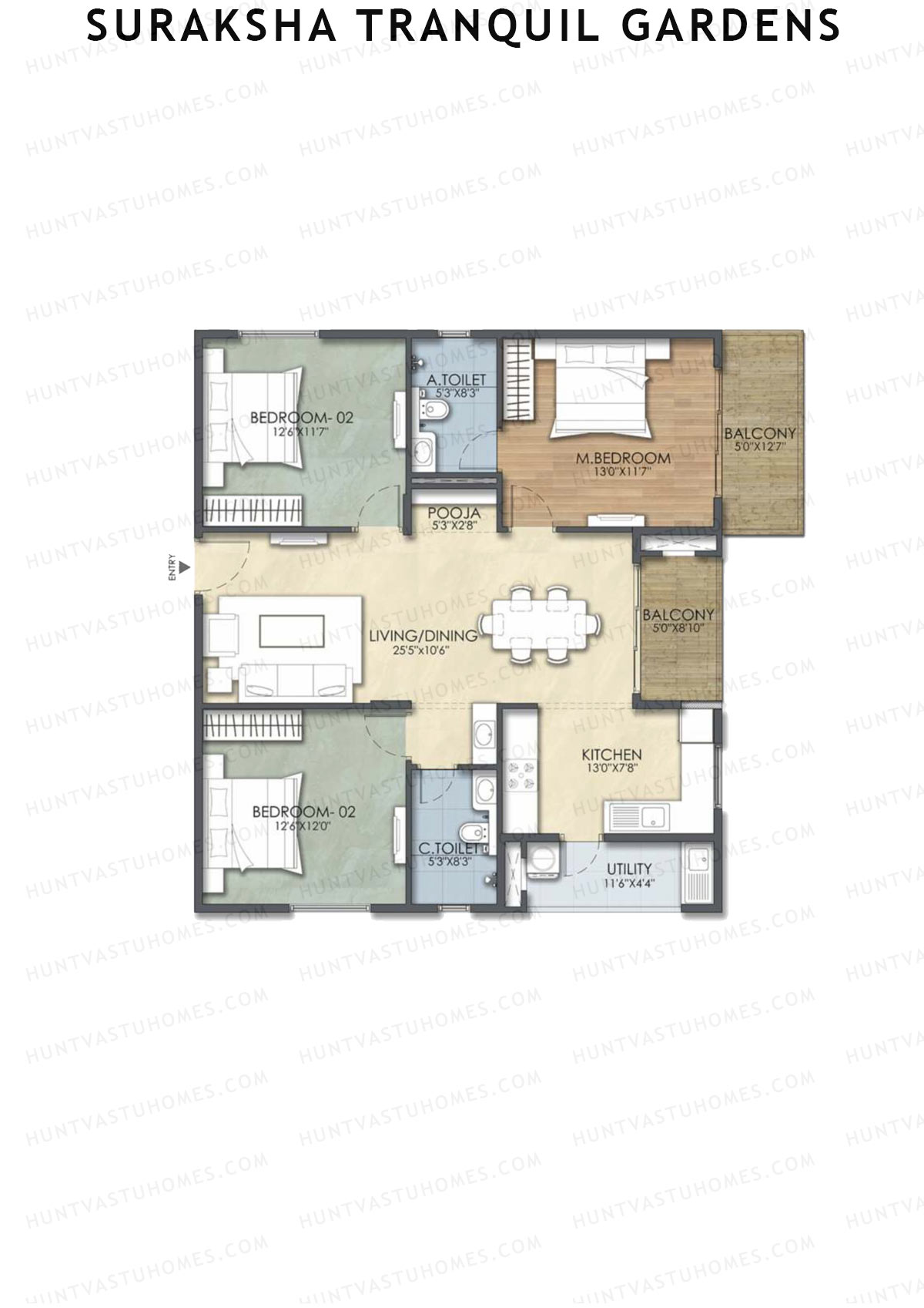 Suraksha Tranquil Gardens, Block Tranquil, Unit 26, 3BHK, Super Area 1460   sq ft 