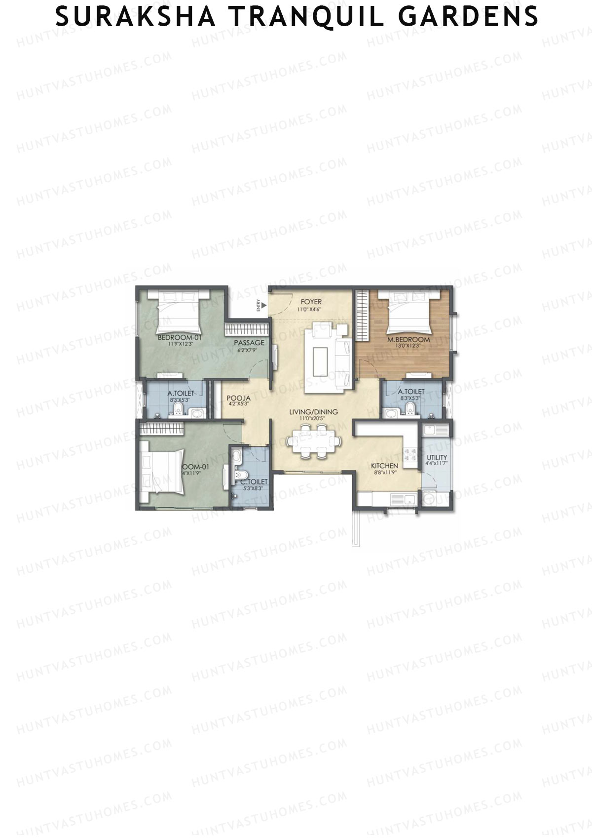 Suraksha Tranquil Gardens, Block Tranquil, Unit 28, 3BHK, Super Area 1709   sq ft 