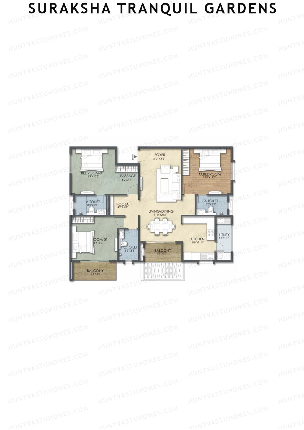 Suraksha Tranquil Gardens, Block Tranquil, Unit 28, 3BHK, Super Area 1787   sq ft 