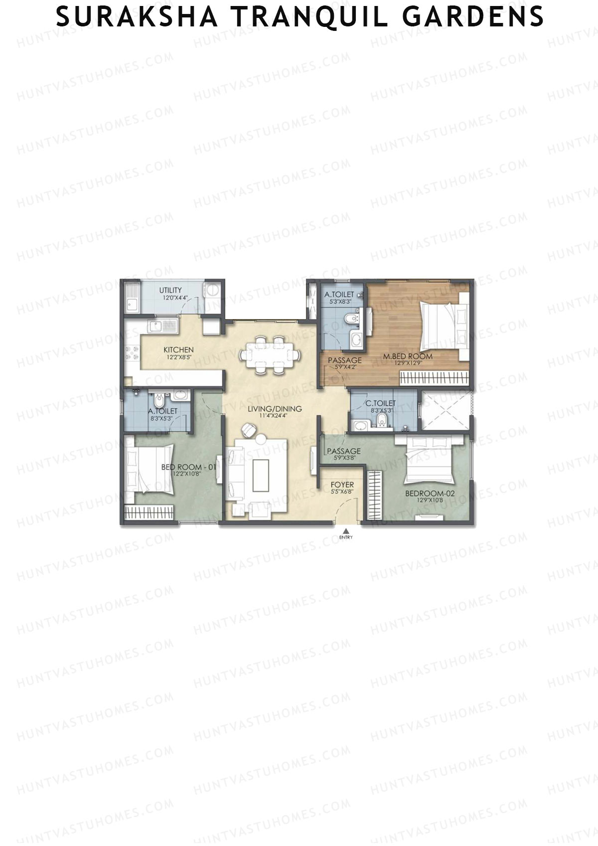Suraksha Tranquil Gardens, Block Tranquil, Unit 7, 3BHK, Super Area 1693   sq ft 