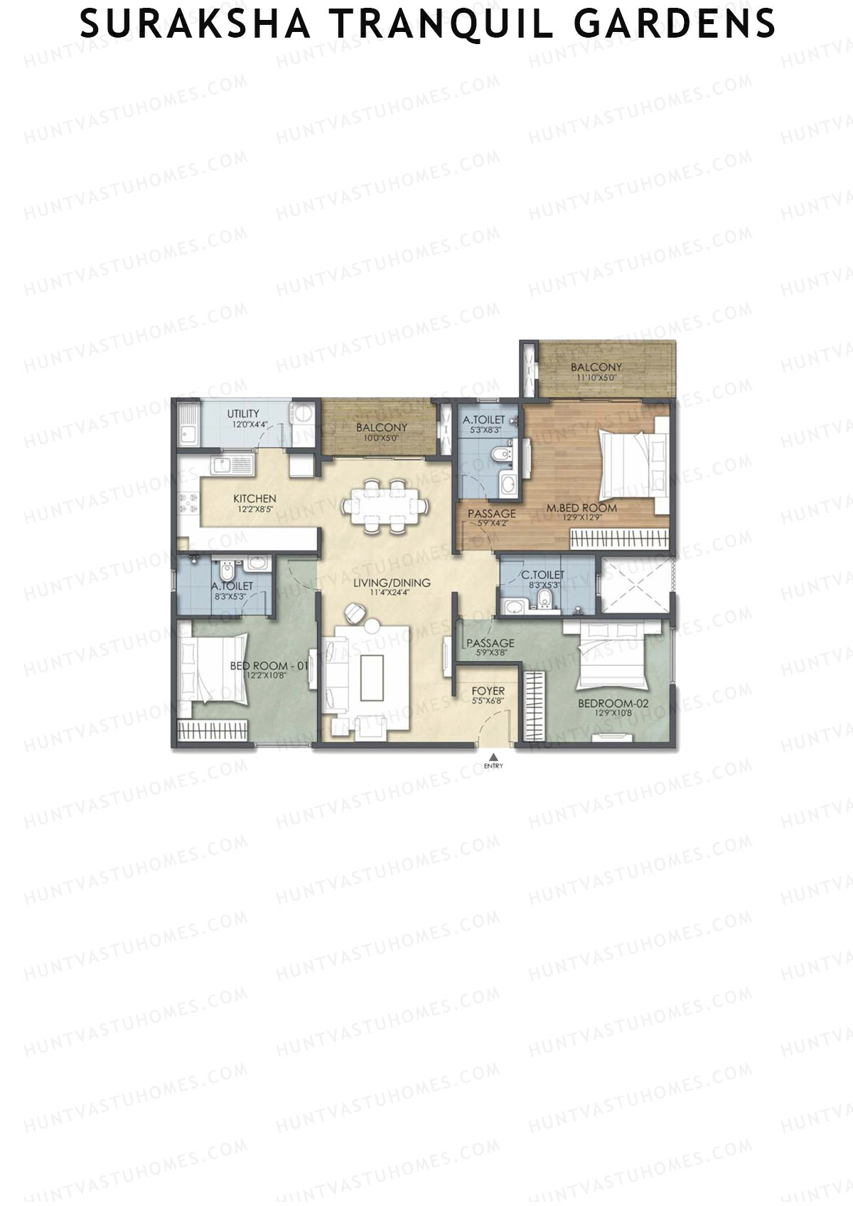 Suraksha Tranquil Gardens, Block Tranquil, Unit 7, 3BHK, Super Area 1693   sq ft 