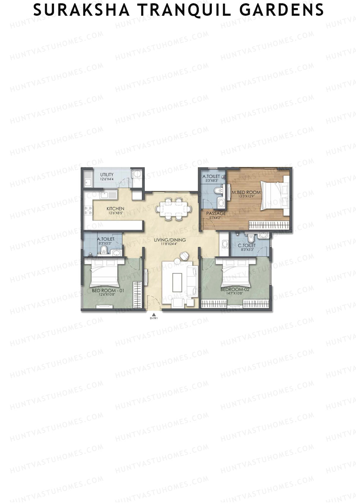 Suraksha Tranquil Gardens, Block Tranquil, Unit 8, 3BHK, Super Area 1680   sq ft 