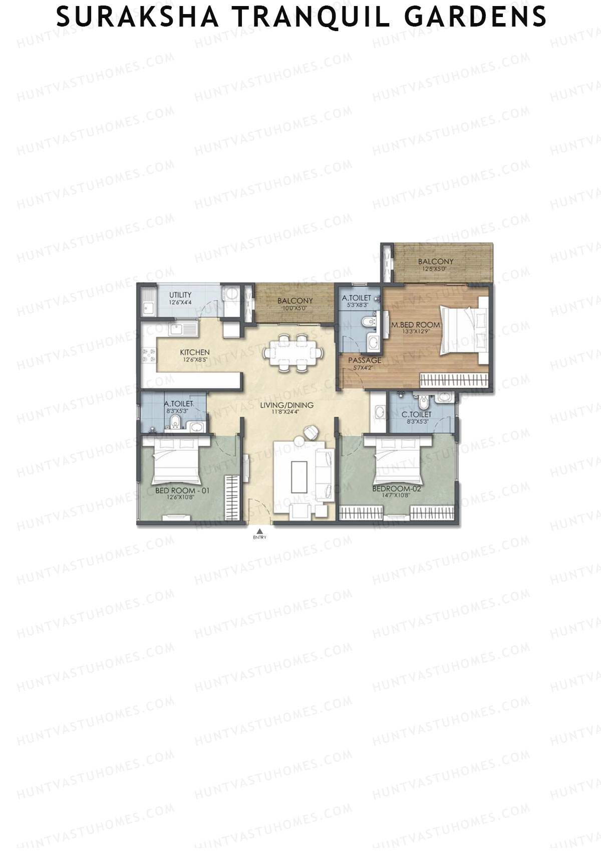 Suraksha Tranquil Gardens, Block Tranquil, Unit 8, 3BHK, Super Area 1680   sq ft 