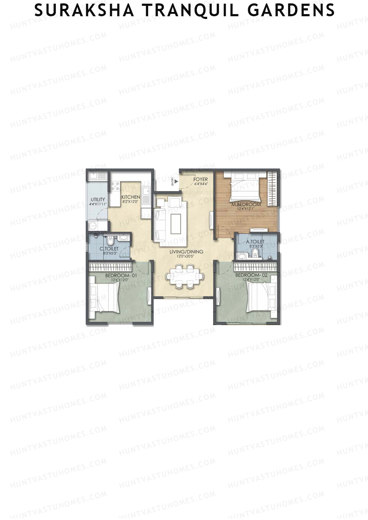 Suraksha Tranquil Gardens, Block Tranquil, Unit 9, 3BHK, Super Area 1530   sq ft 