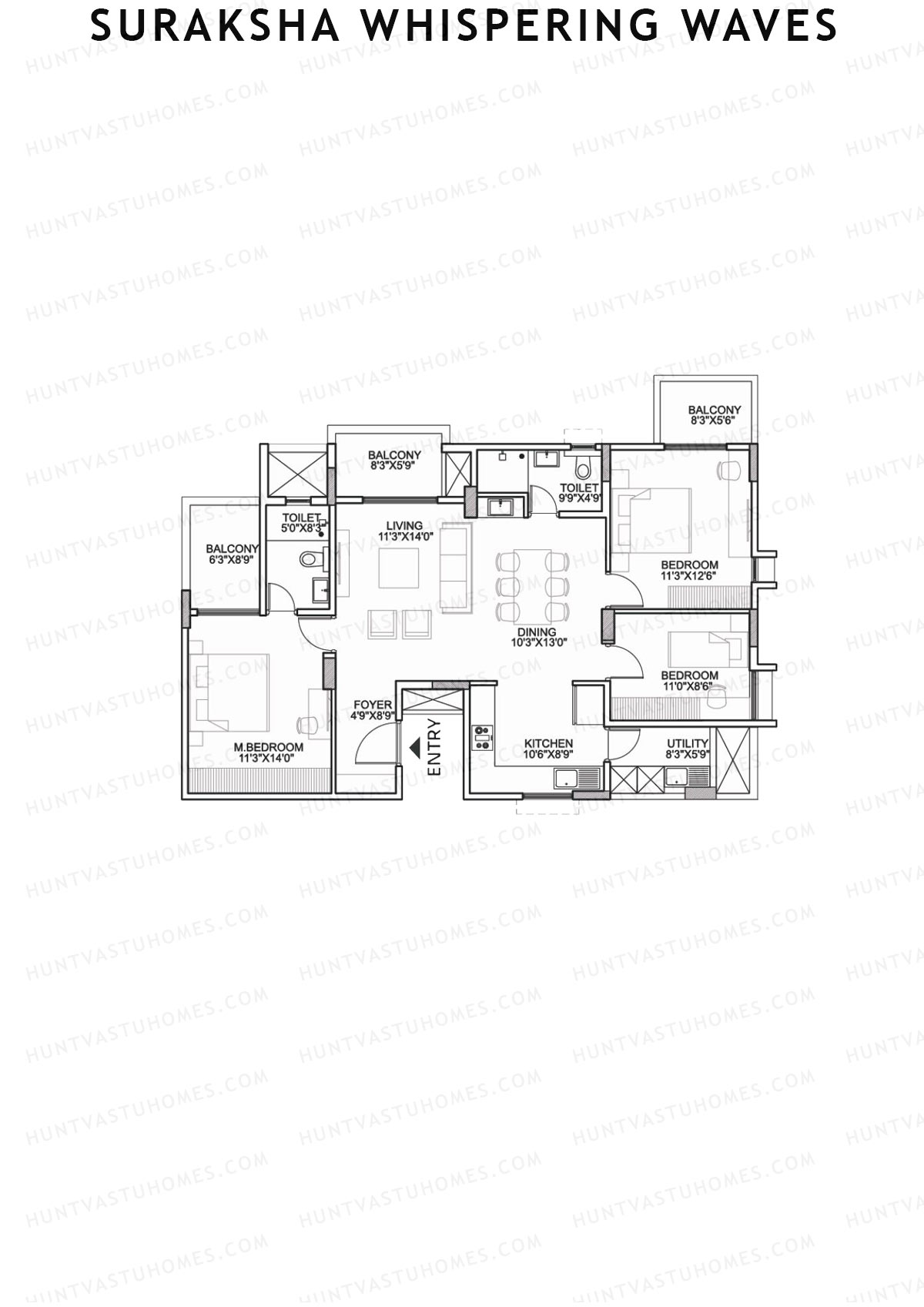 Suraksha Whispering Waves, Tower A, Unit 2 (Type A2), 3BHK, Super Area 1621   sq ft 