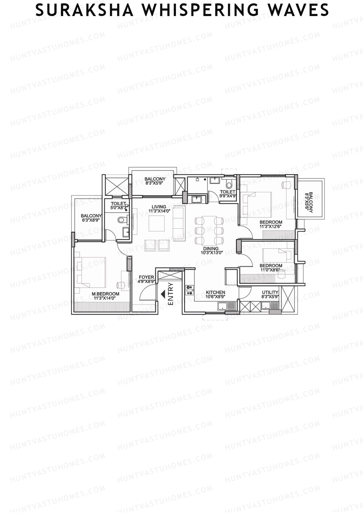 Suraksha Whispering Waves, Tower B, Unit 2 (Type B2), 3BHK, Super Area 1630   sq ft 