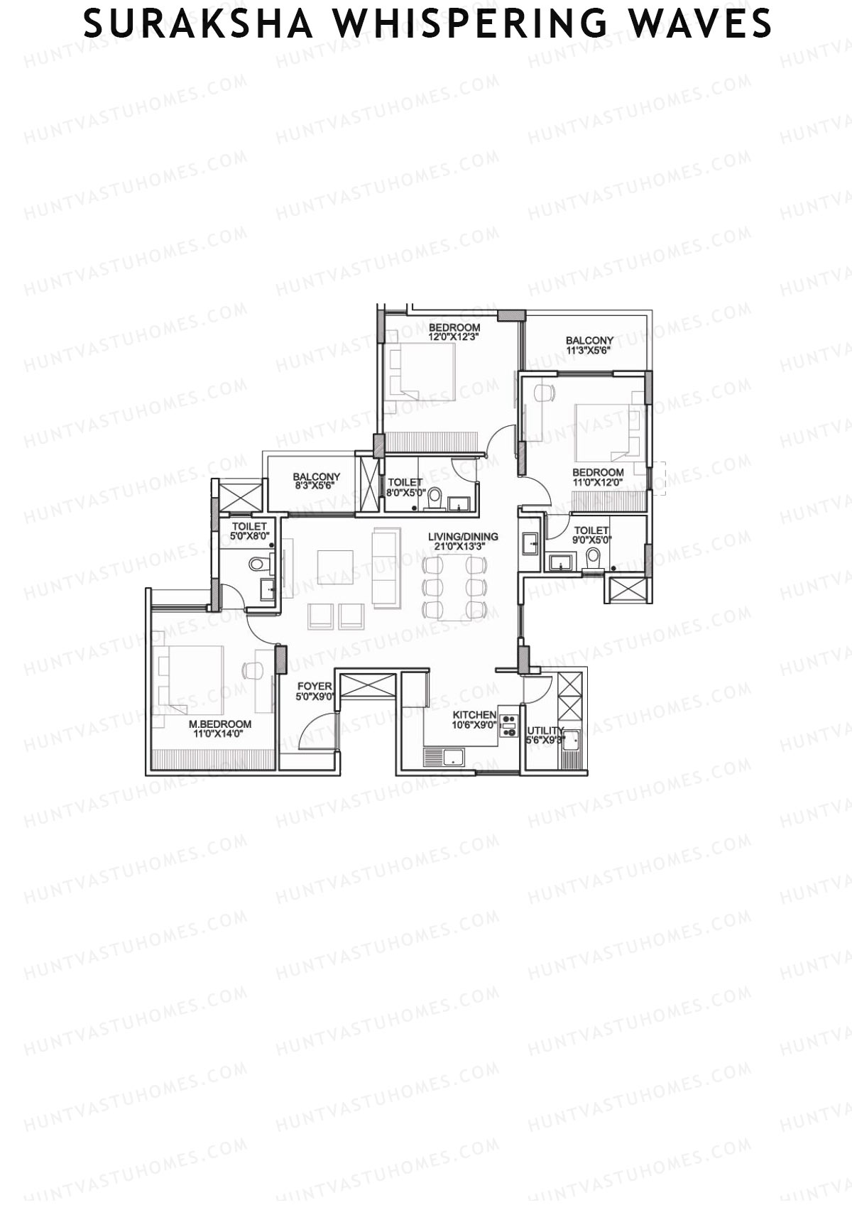Suraksha Whispering Waves, Tower C, Unit 2 (Type C2), 3BHK, Super Area 1712   sq ft 