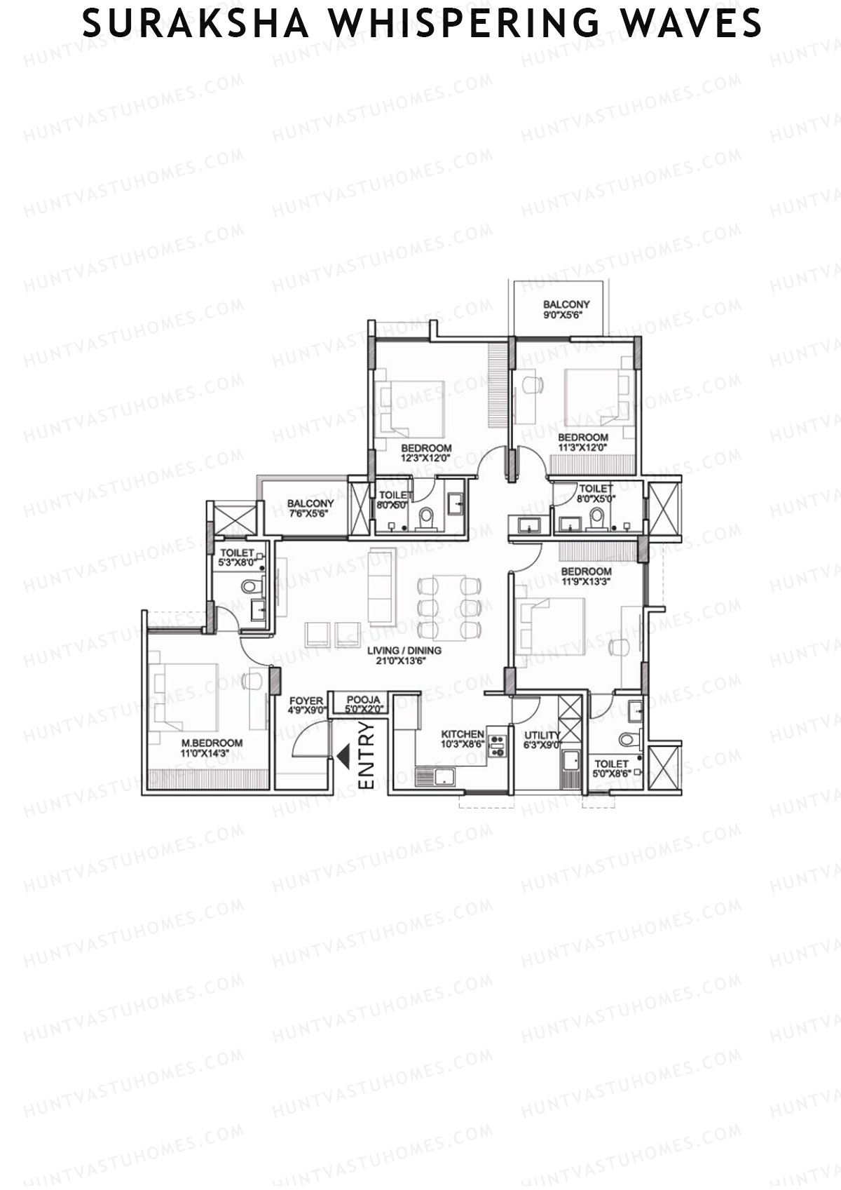 Suraksha Whispering Waves, Tower D, Unit 2 (Type D2), 4BHK, Super Area 2016   sq ft 