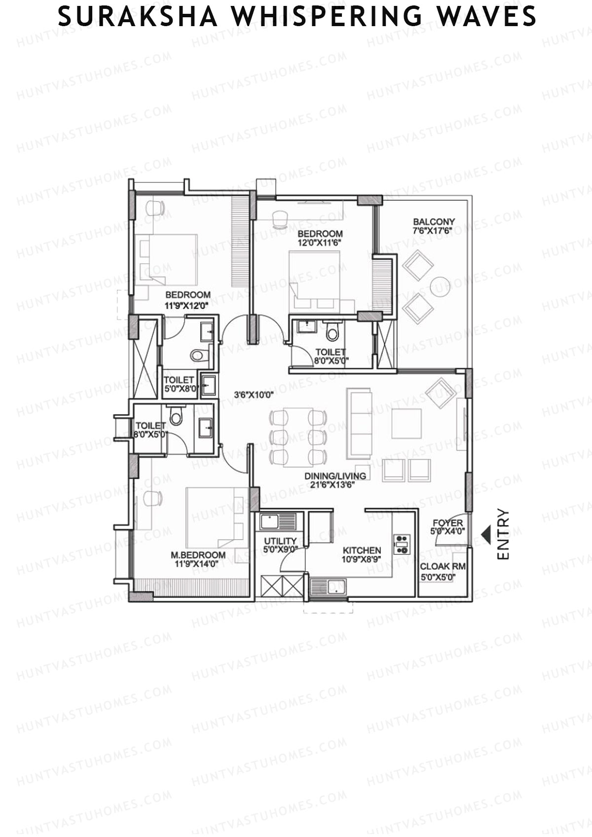 Suraksha Whispering Waves, Tower E, Unit 1 (Type E1), 3BHK, Super Area 1850   sq ft 
