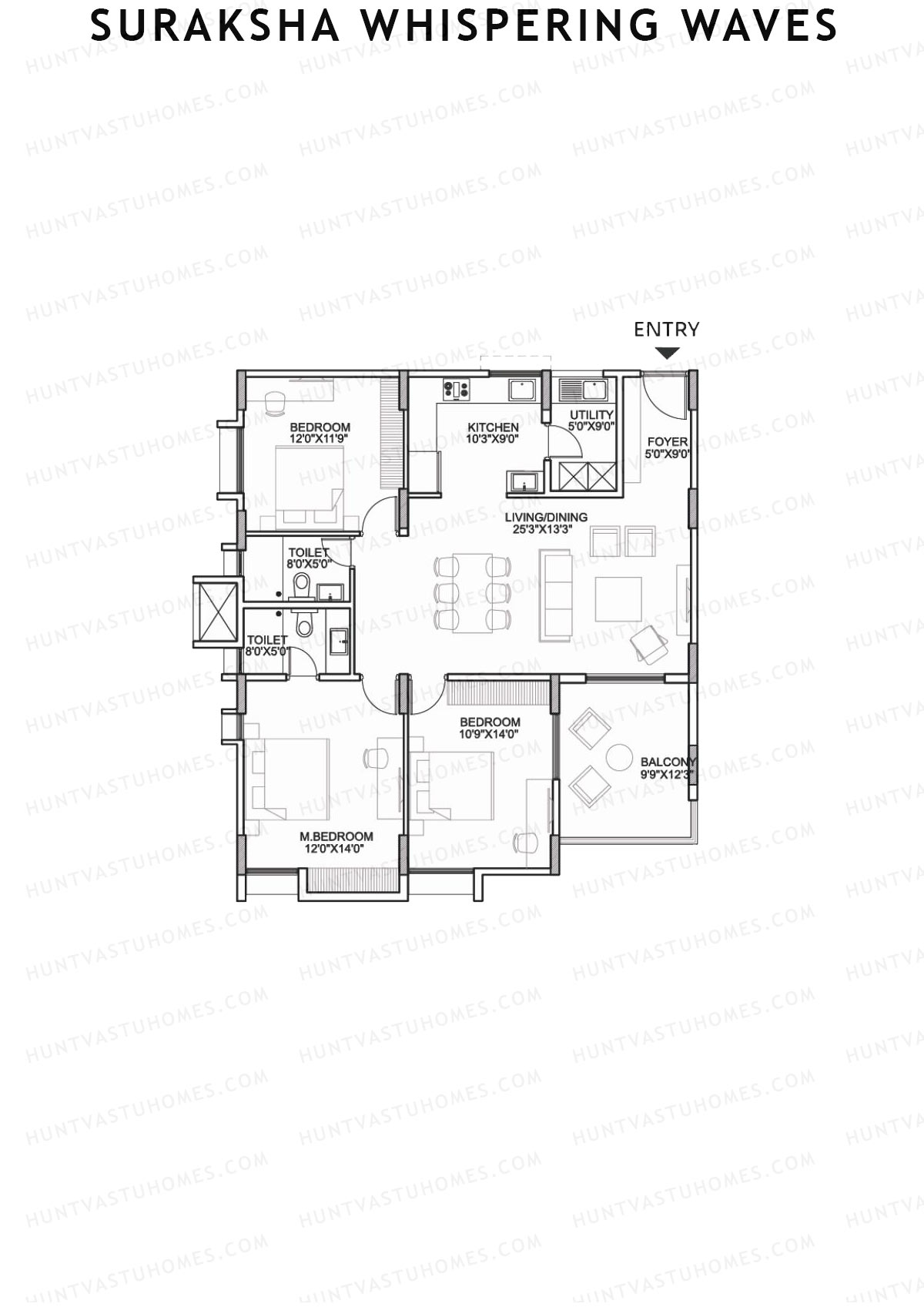 Suraksha Whispering Waves, Tower E, Unit 4 (Type E4), 3BHK, Super Area 1718   sq ft 