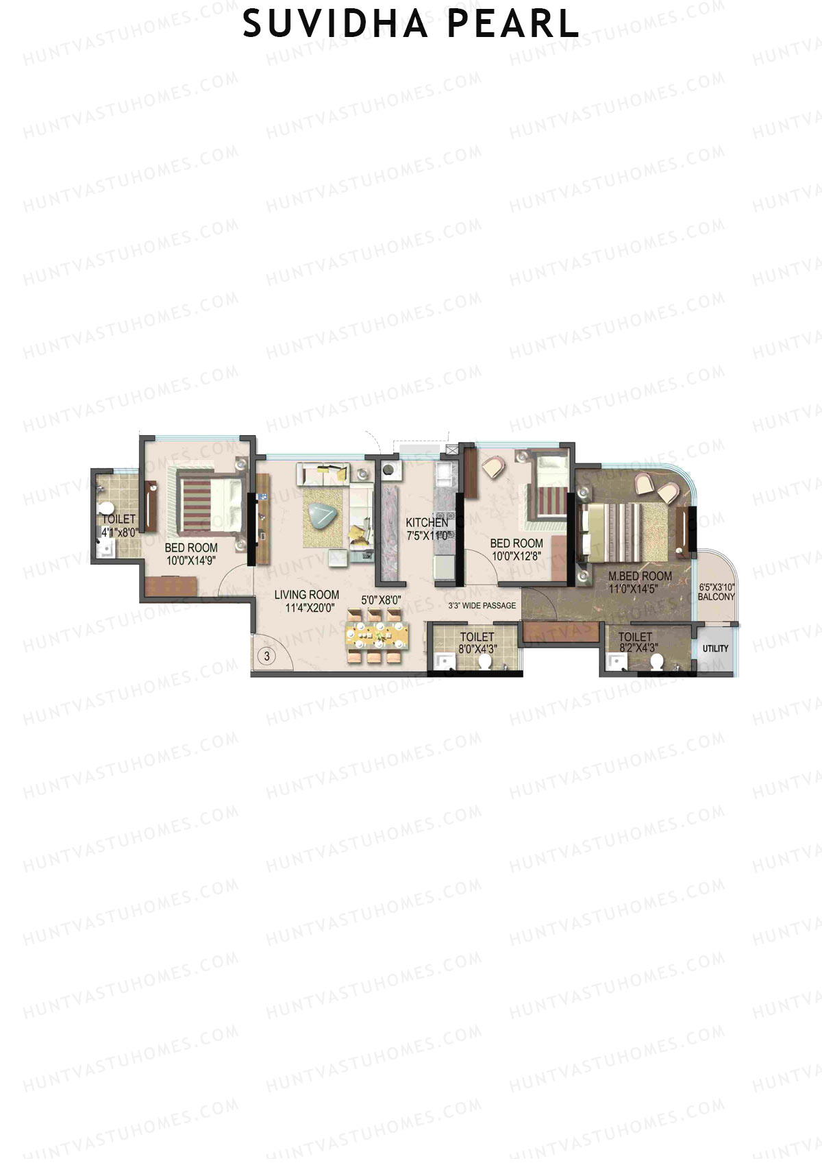 Suvidha Pearl Wing A Unit 3 Floor Plan