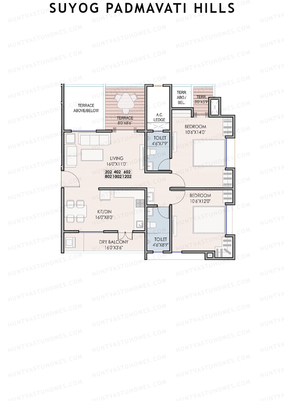 Suyog Padmavati Hills, Wing D, Unit 2, 2BHK, Carpet Area 652   sq ft 