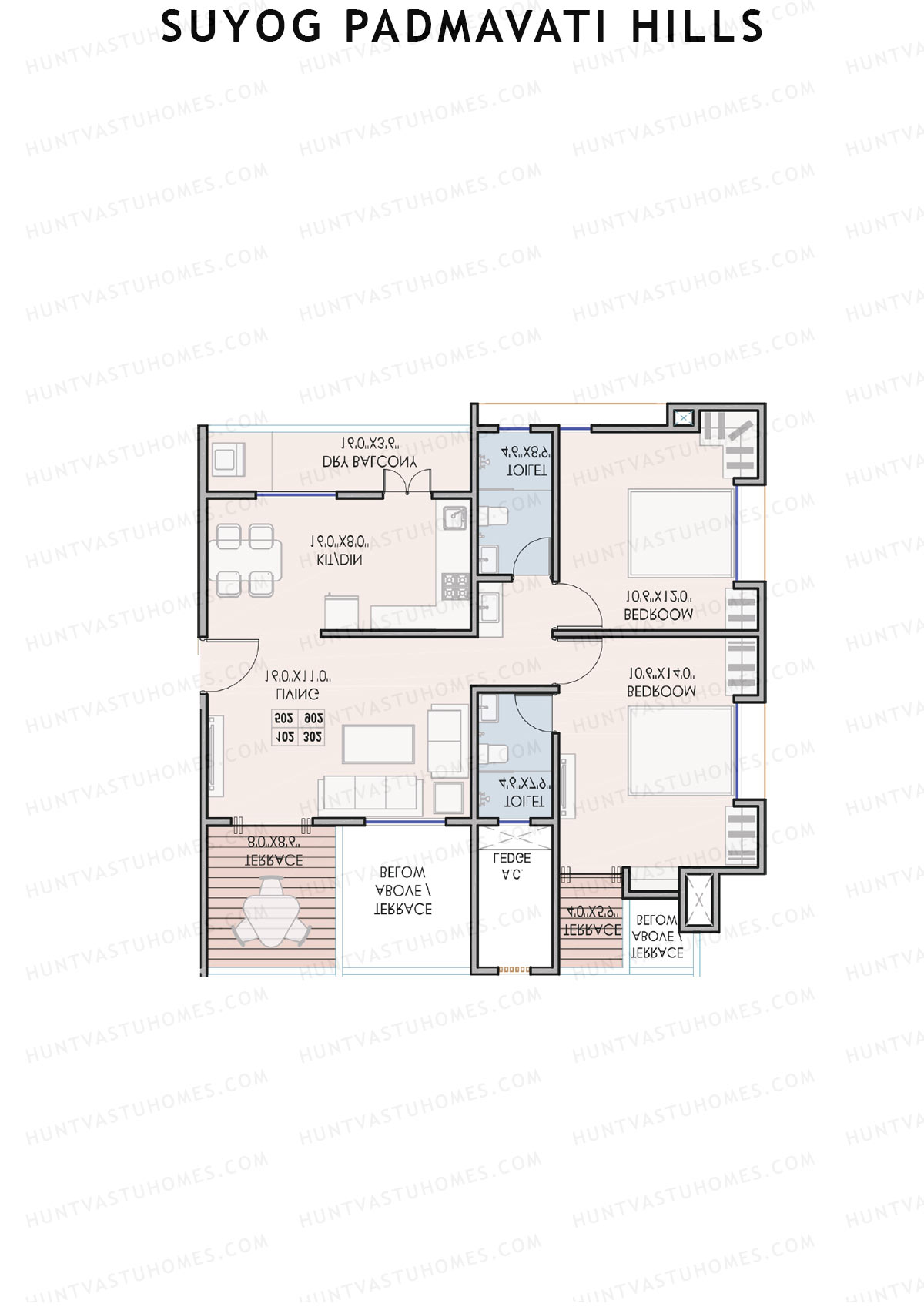 Suyog Padmavati Hills, Wing D, Unit 3, 2BHK, Carpet Area 652   sq ft 