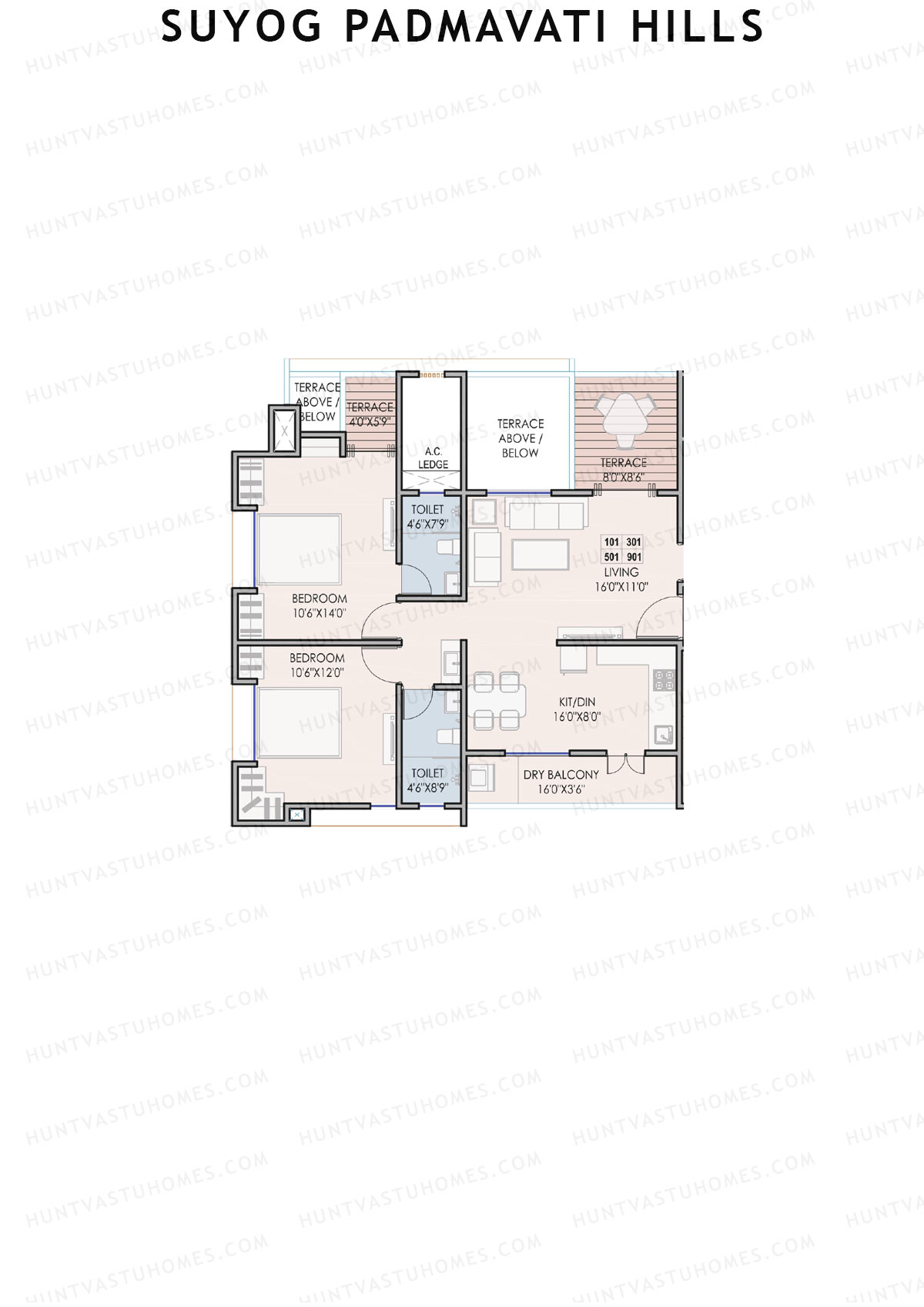 Suyog Padmavati Hills, Wing G, Unit 1, 2BHK, Carpet Area 653   sq ft 