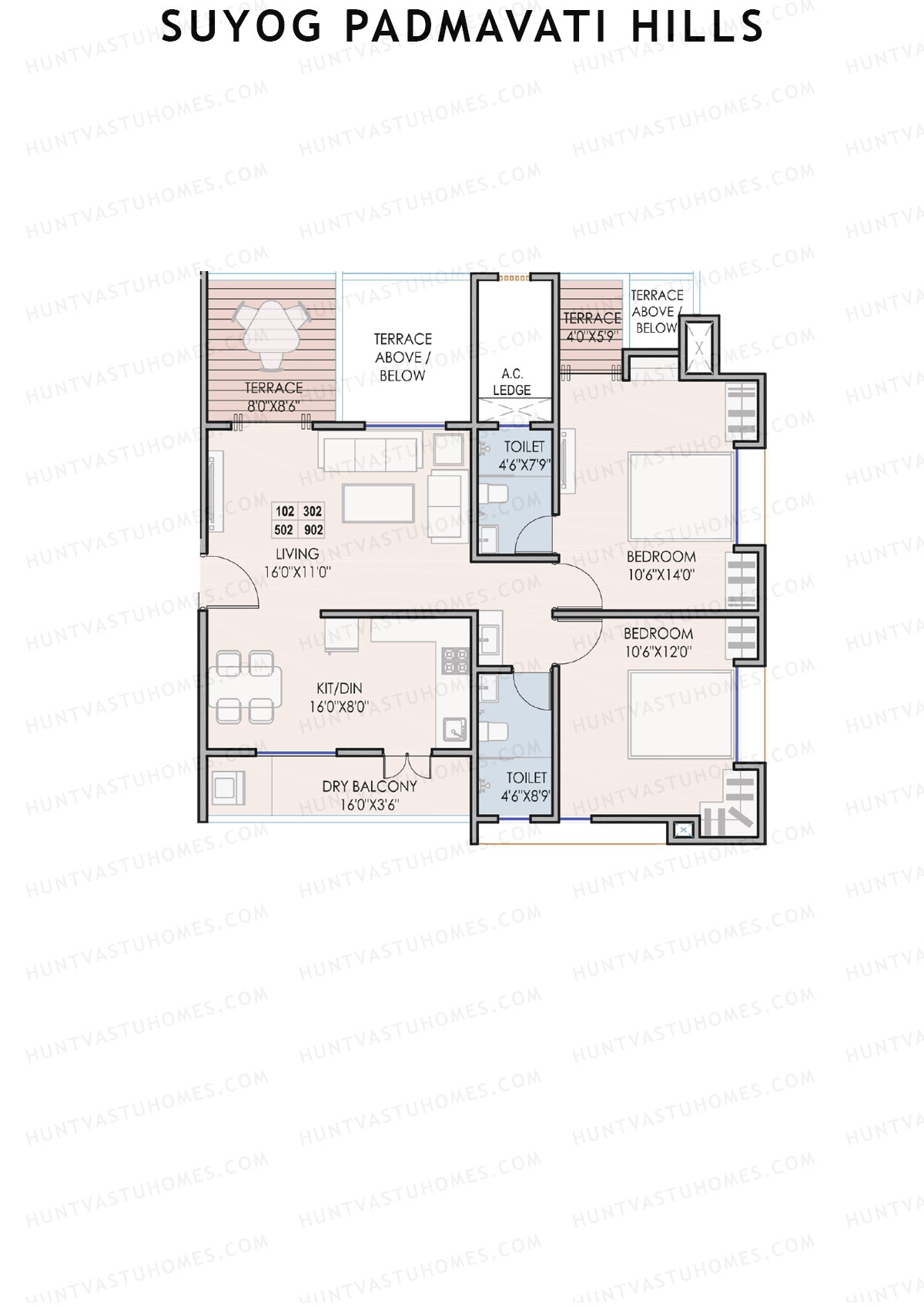 Suyog Padmavati Hills, Wing G, Unit 2, 2BHK, Carpet Area 652   sq ft 