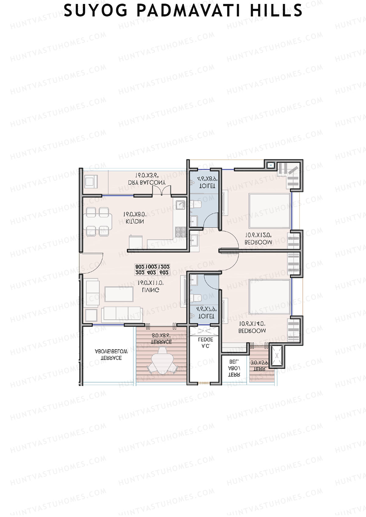 Suyog Padmavati Hills, Wing G, Unit 3, 2BHK, Carpet Area 652   sq ft 