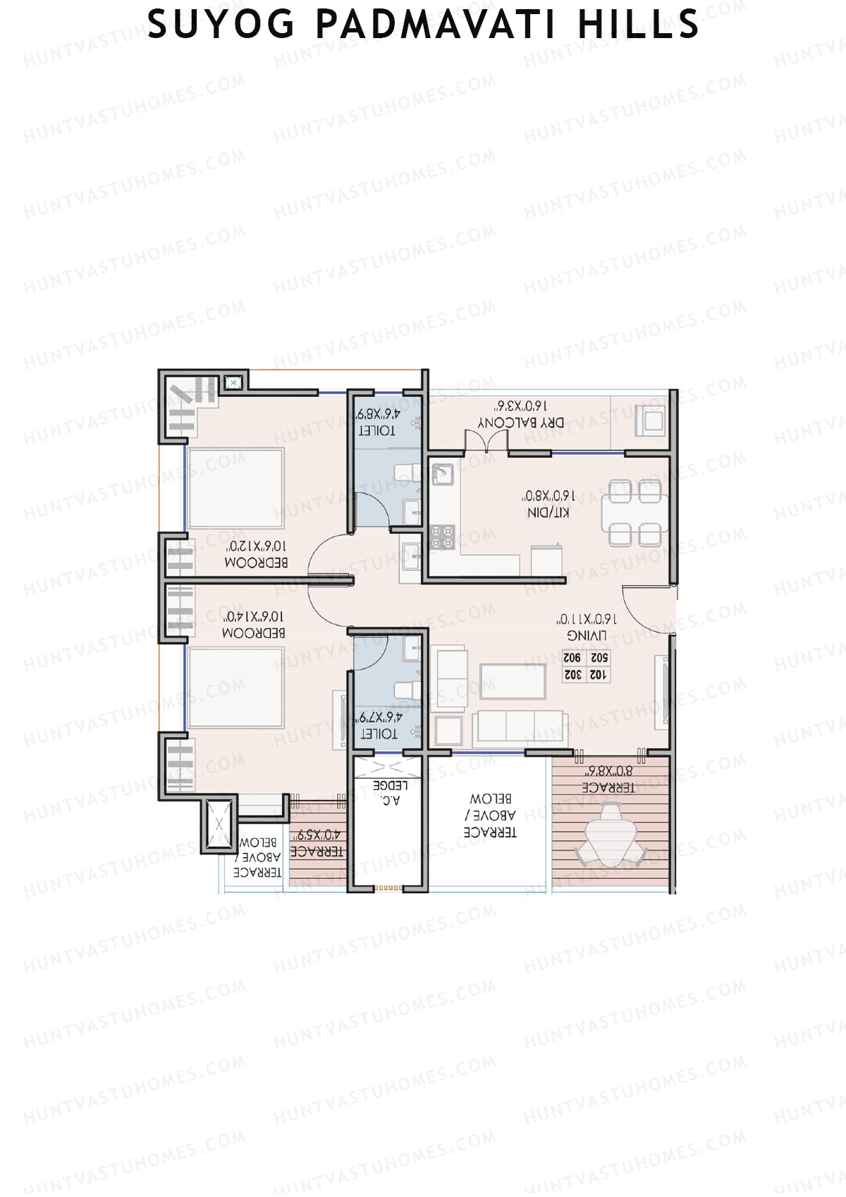 Suyog Padmavati Hills, Wing G, Unit 4, 2BHK, Carpet Area 652   sq ft 