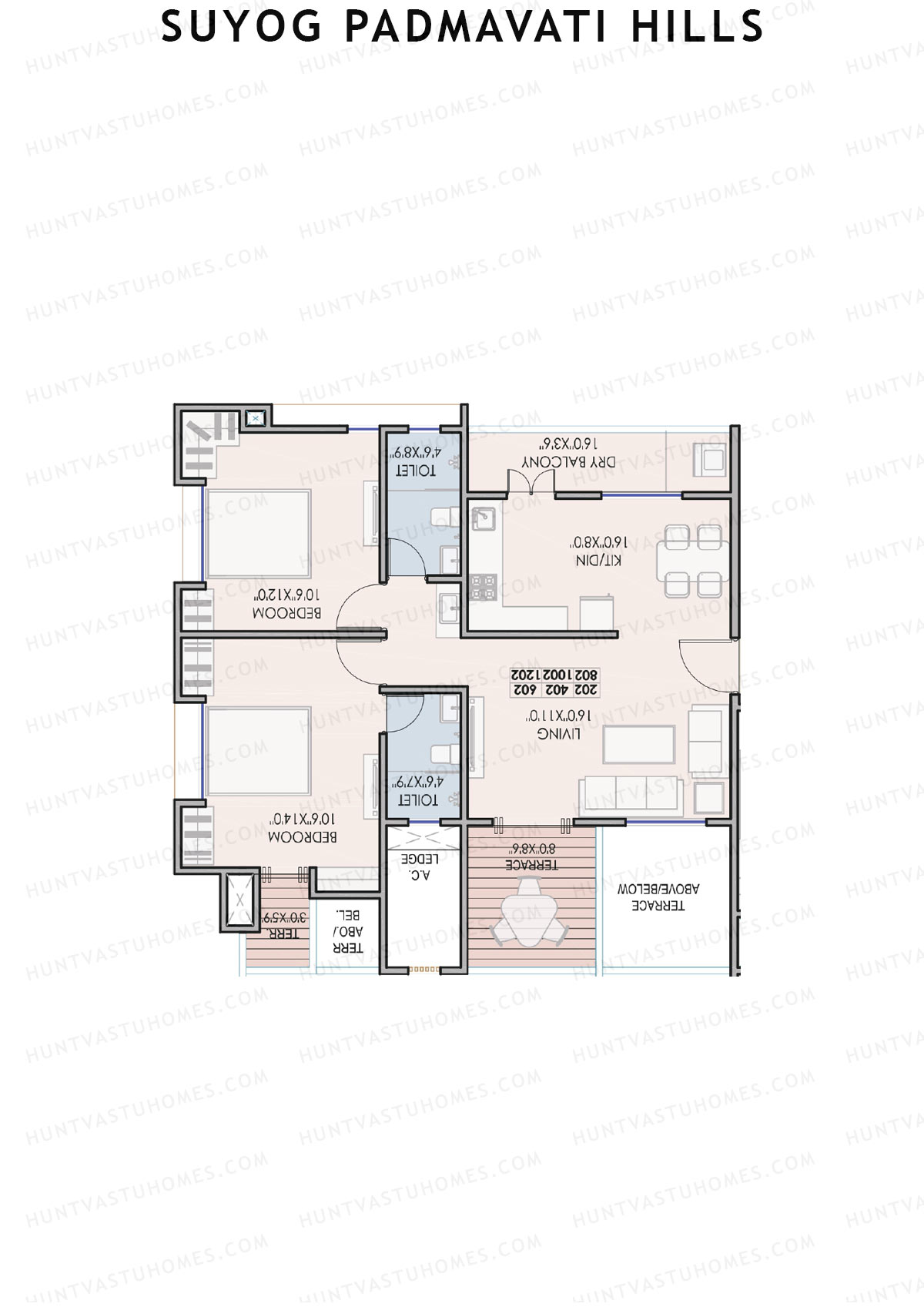 Suyog Padmavati Hills, Wing H, Unit 4, 2BHK, Carpet Area 652   sq ft 