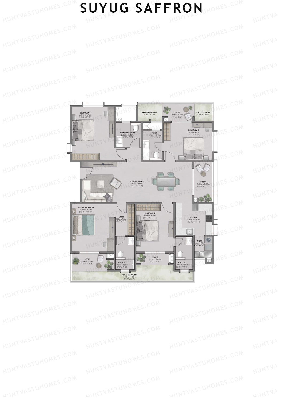 Suyug Saffron, Tower A, Unit 2 (Type 1), 4BHK, Super Area 2543   sq ft 
