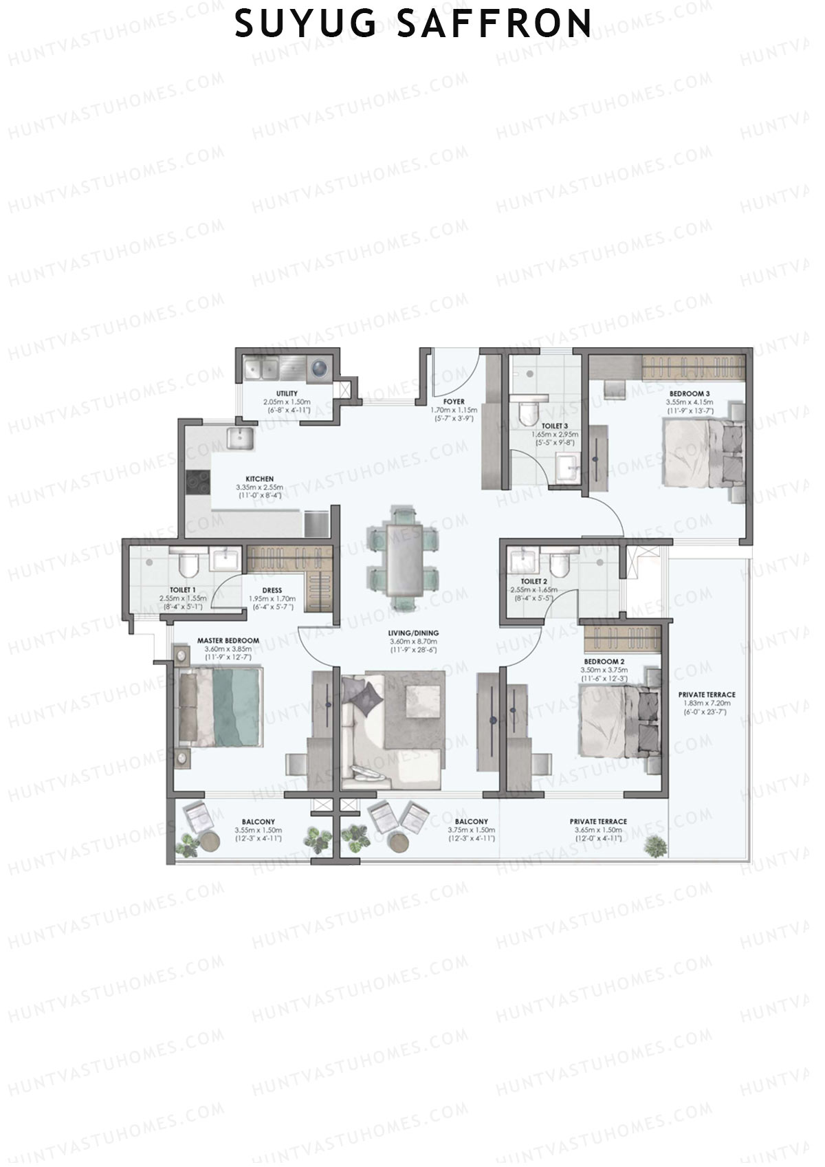 Suyug Saffron, Tower A, Unit 6 (Type 5), 3BHK, Super Area 1896   sq ft 