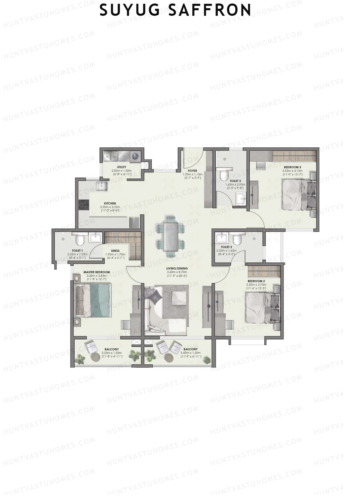 Suyug Saffron, Tower A, Unit 6 (Type 6), 3BHK, Super Area 1896   sq ft 