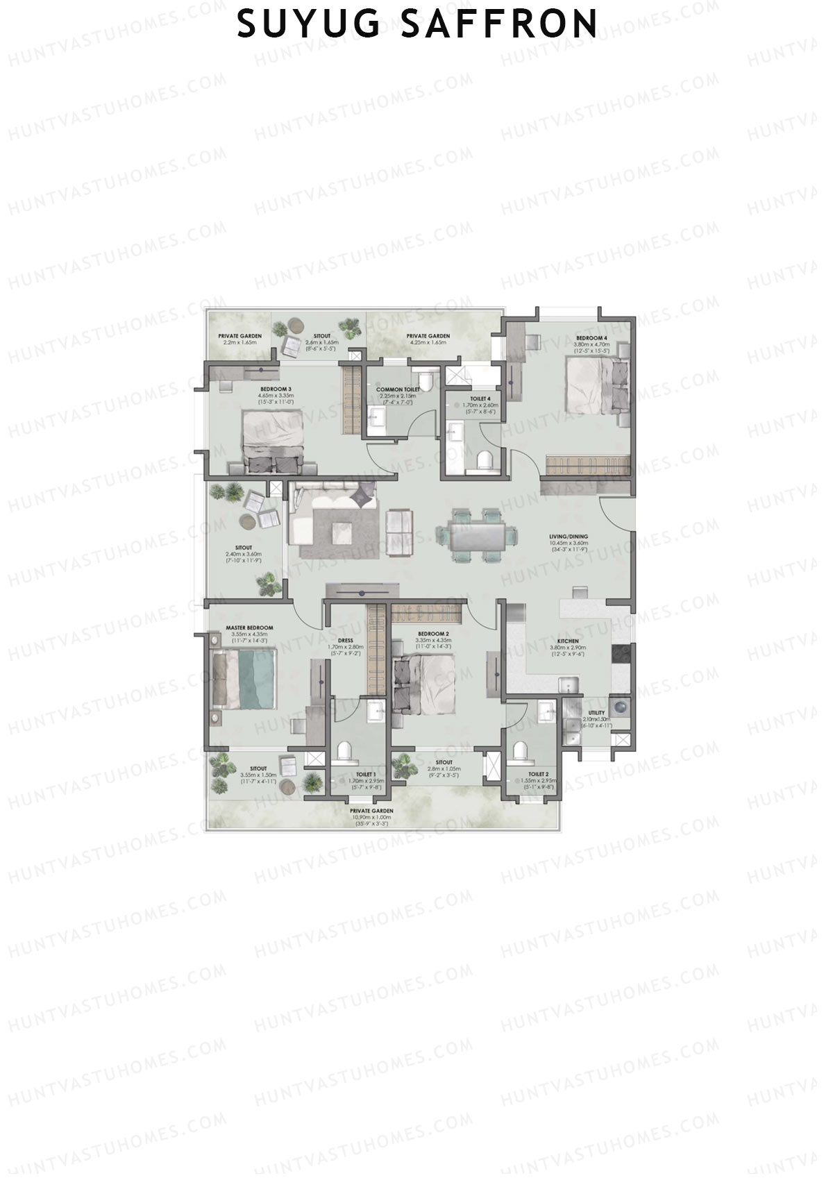 Suyug Saffron, Tower A, Unit 7 (Type 2), 4BHK, Super Area 2612   sq ft 