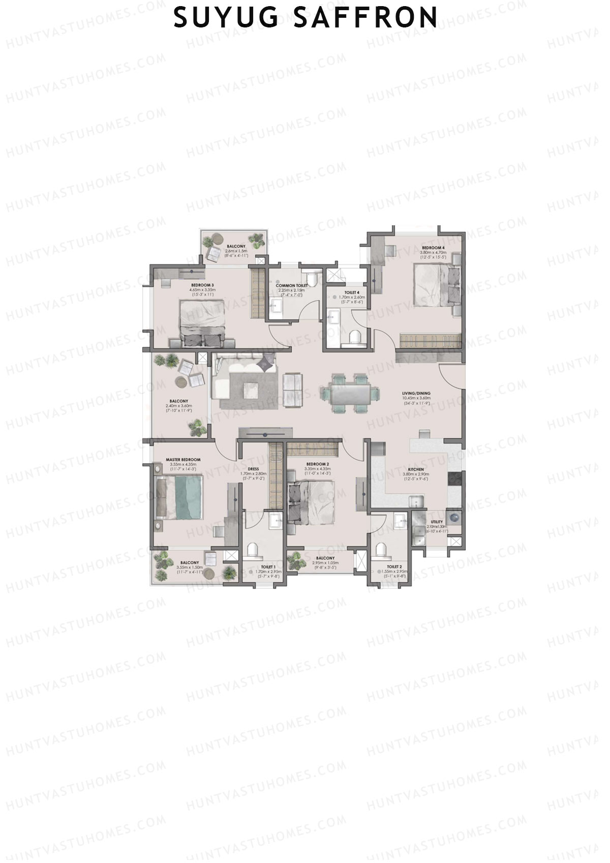 Suyug Saffron, Tower A, Unit 7 (Type 4), 4BHK, Super Area 2612   sq ft 
