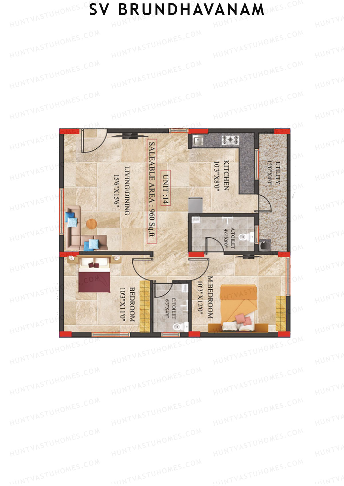 SV Brundhavanam Tower A Unit 14 Floor Plan