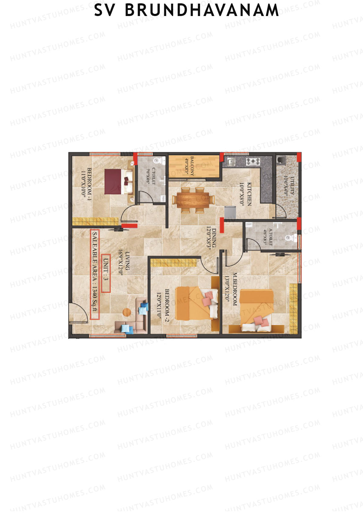 SV Brundhavanam Tower A Unit 3 Floor Plan