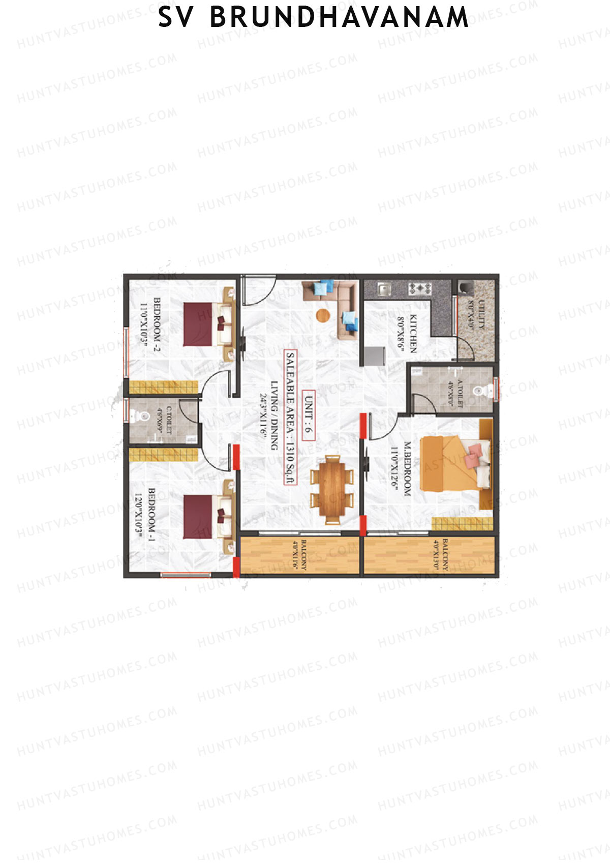SV Brundhavanam Tower A Unit 6 Floor Plan
