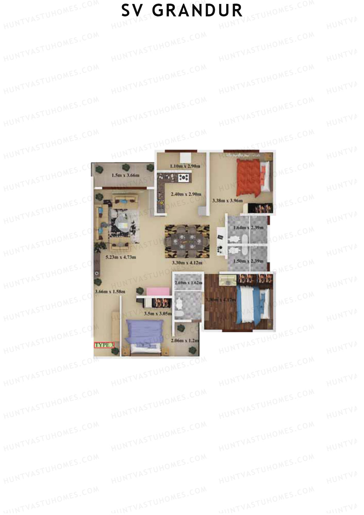 SV Grandur Block C Unit 3 (Type 3) Floor Plan