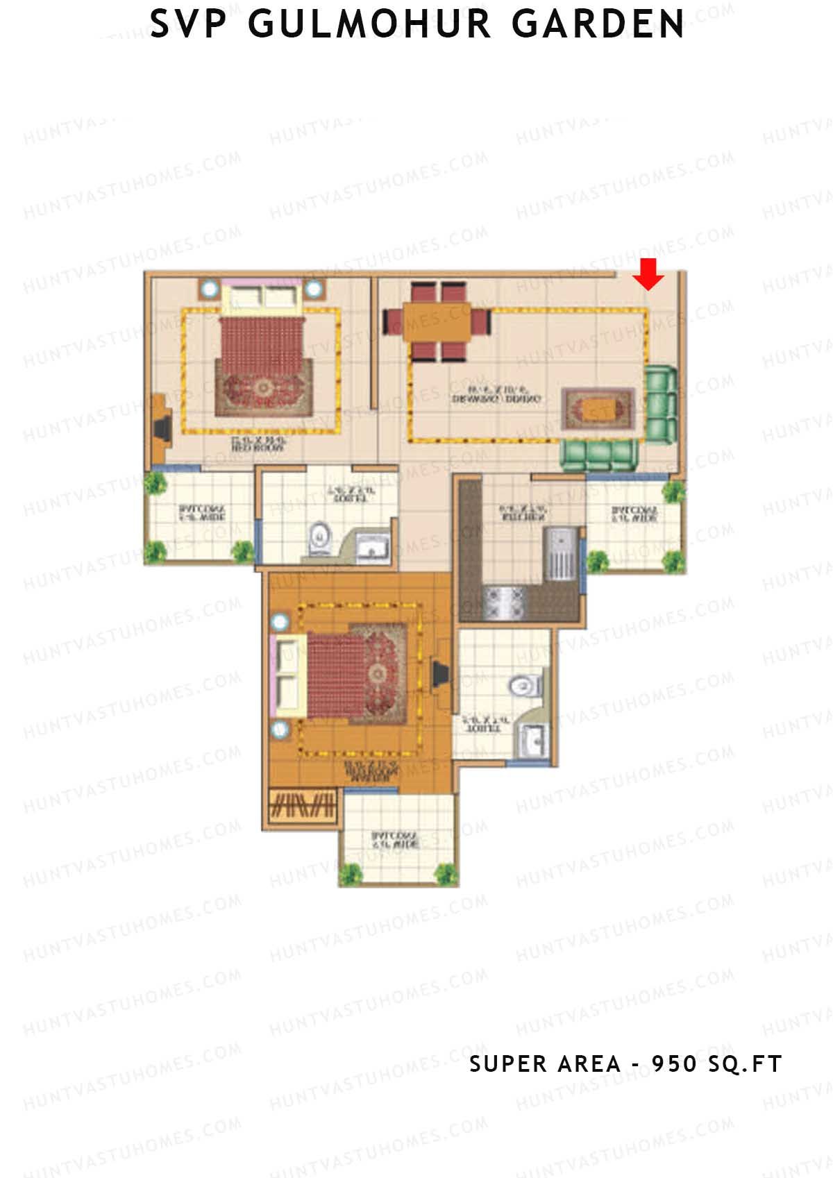 Svp Gulmohur Garden Tower 13 Unit 2 (Type Dwarka) Floor Plan