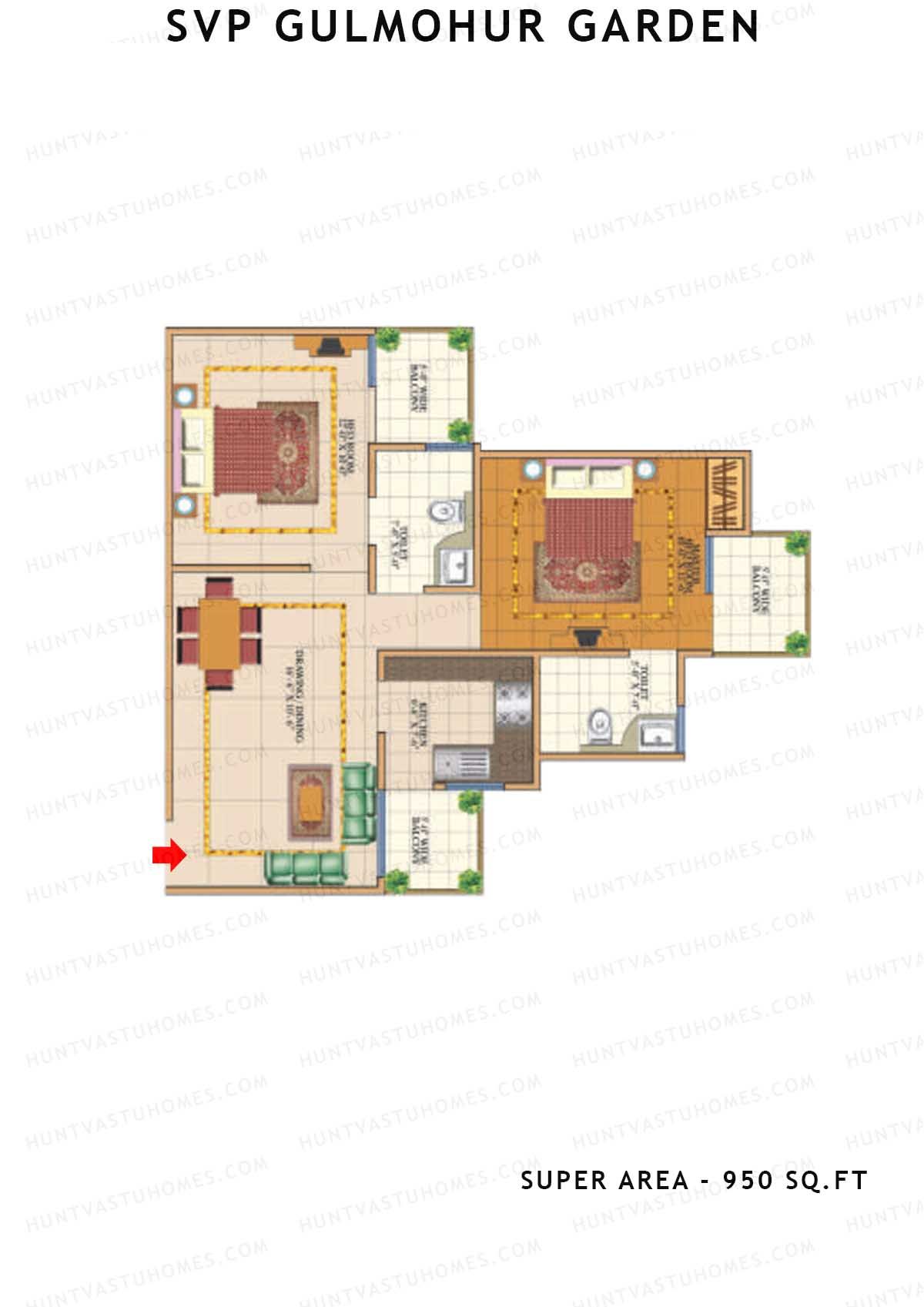 Svp Gulmohur Garden Tower 13 Unit 5 (Type Dwarka) Floor Plan