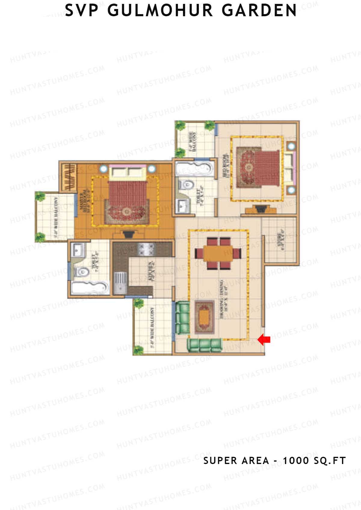 Svp Gulmohur Garden Tower 14 Unit 2 (Type Puri - 1) Floor Plan