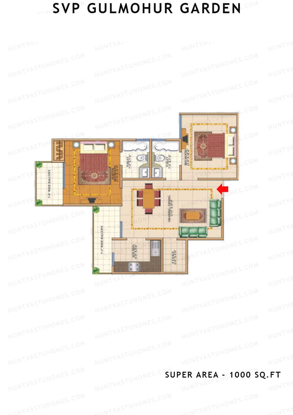 Svp Gulmohur Garden Tower 14 Unit 3 (Type Puri - 1A) Floor Plan