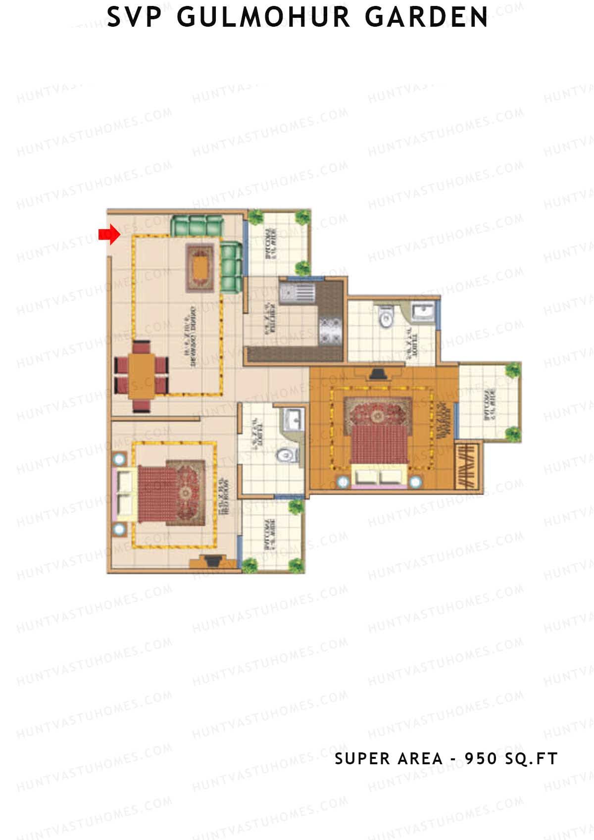 Svp Gulmohur Garden Tower 15 Unit 1 (Type Dwarka) Floor Plan