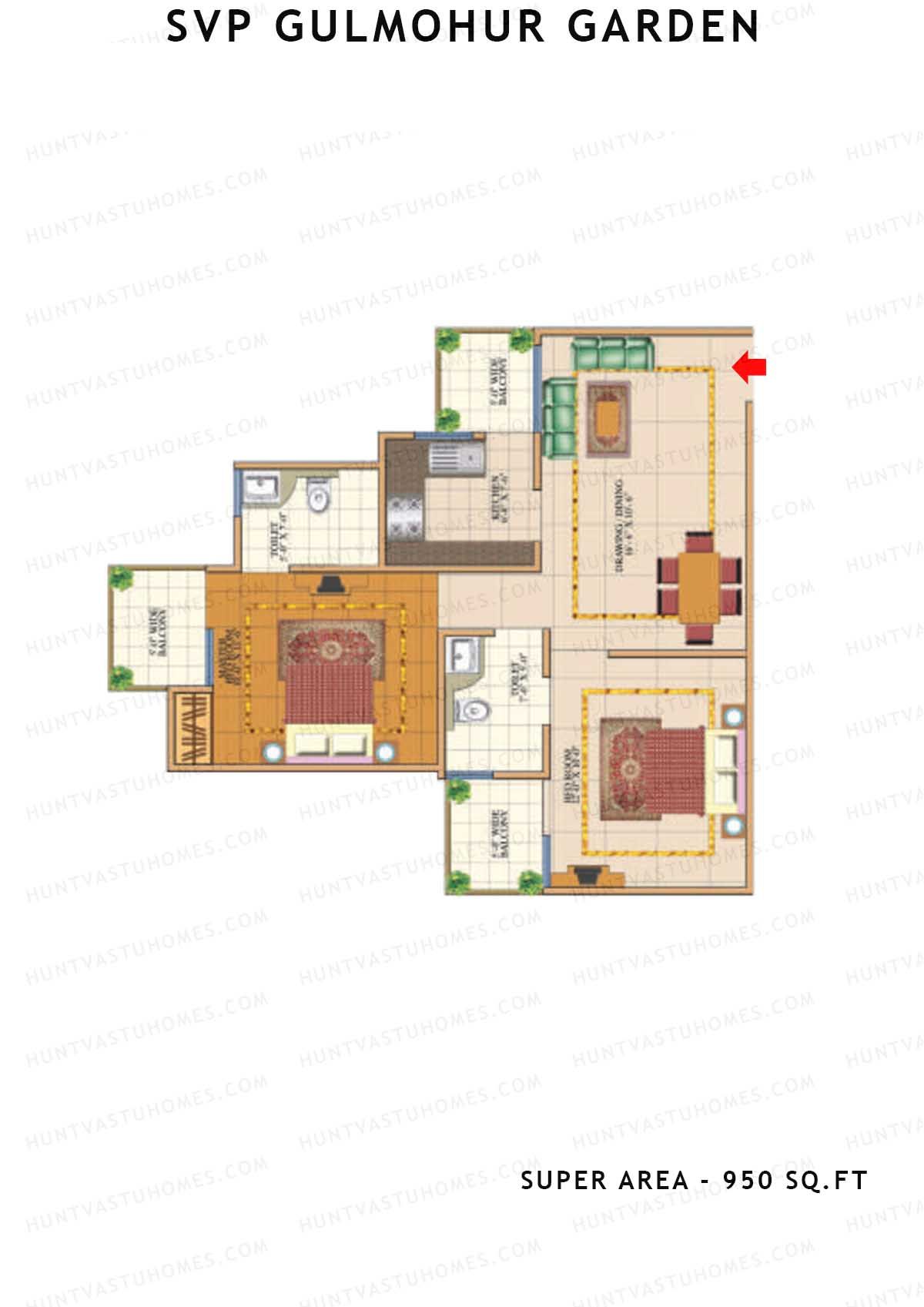 Svp Gulmohur Garden Tower 15 Unit 2 (Type Dwarka) Floor Plan
