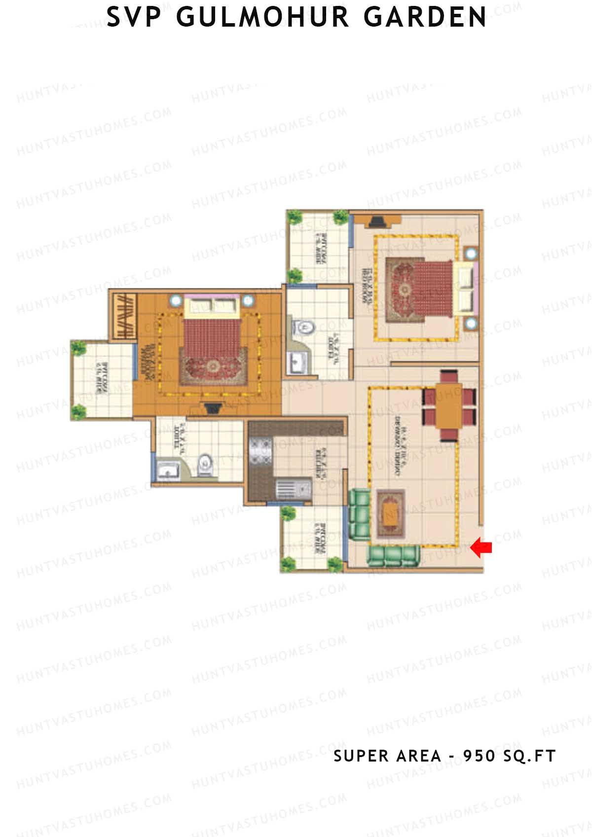 Svp Gulmohur Garden Tower 15 Unit 3 (Type Dwarka) Floor Plan