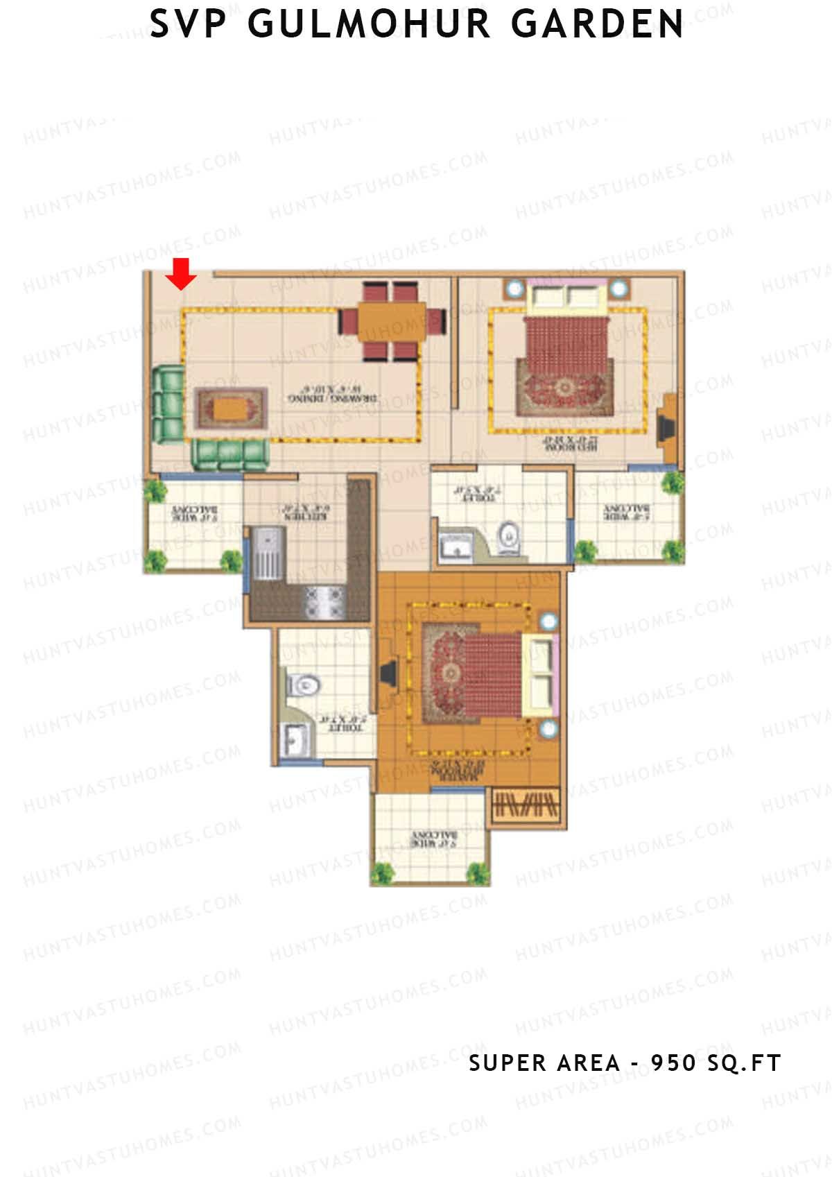 Svp Gulmohur Garden Tower 15 Unit 6 (Type Dwarka) Floor Plan