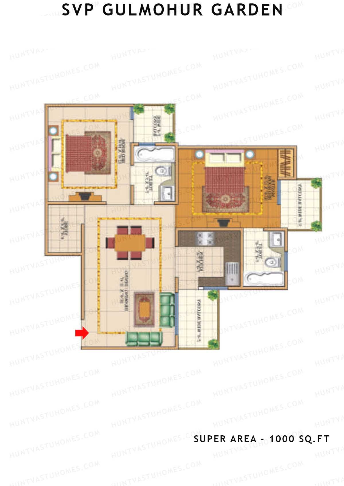 Svp Gulmohur Garden Tower 19 Unit 1 (Type Puri - 1) Floor Plan