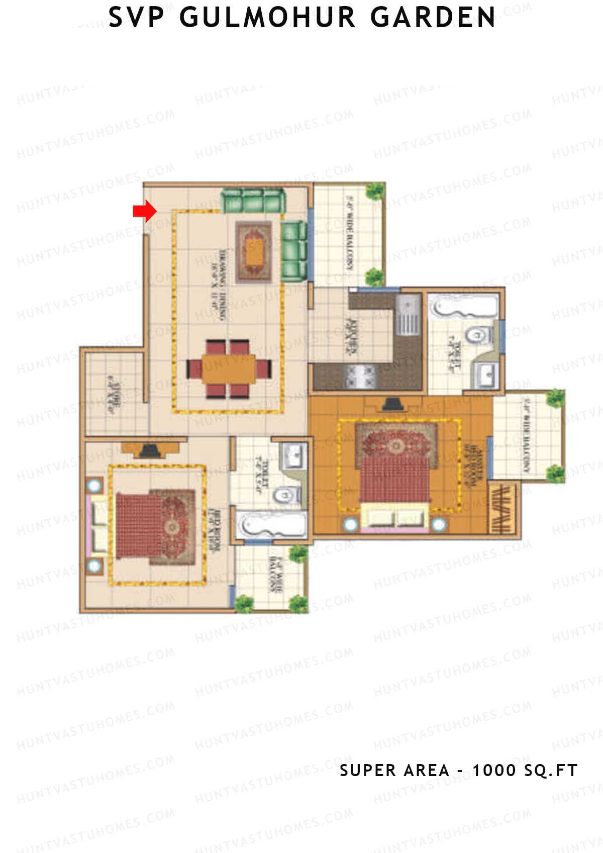 Svp Gulmohur Garden Tower 19 Unit 7 (Type Puri - 1) Floor Plan