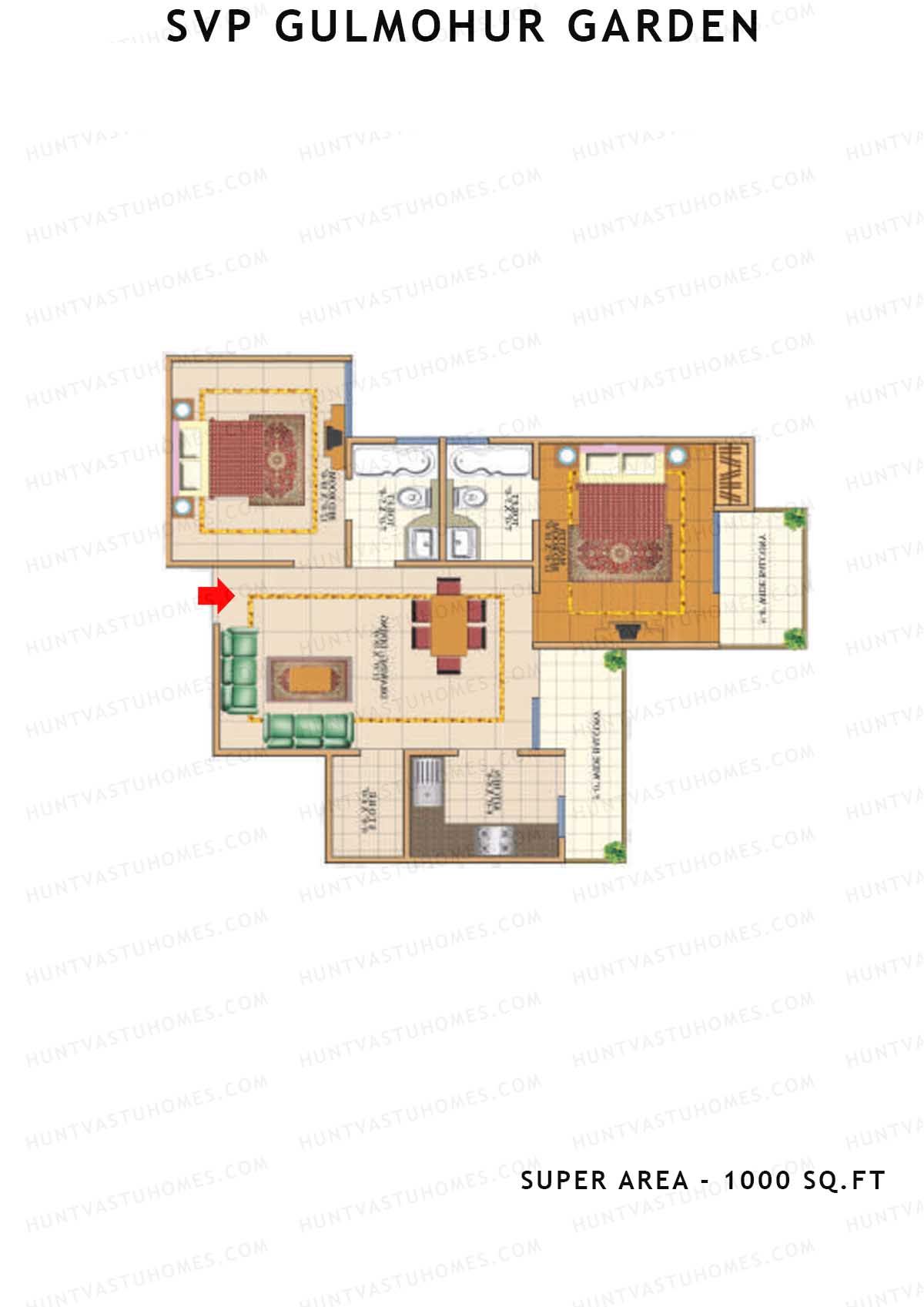 Svp Gulmohur Garden Tower 19 Unit 9 (Type Puri - 1A) Floor Plan