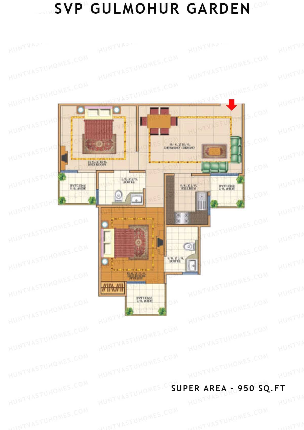 Svp Gulmohur Garden Tower 20 Unit 2 (Type Dwarka) Floor Plan